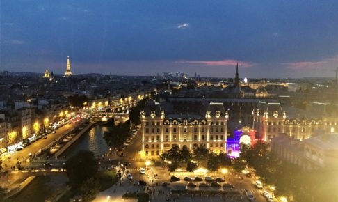 ノートルダム寺院の塔の上から見たパリのイルミネーション